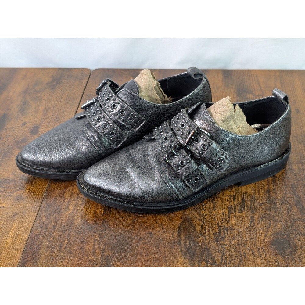 Bleecker & Bond Leigh Double Monk Strap Studded Oxfords Pewter Gray Metallic
